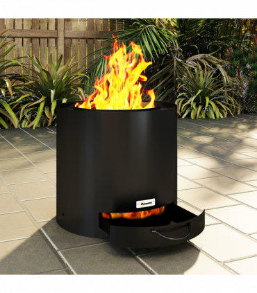 Outsunny Outdoor Round Fire Pit with Ash Tray and Fire Poker, Black