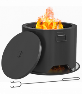 Outsunny Outdoor Round Fire Pit with Lid, Firepit with Fire Poker, Black