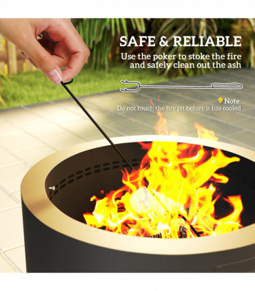 Outsunny Outdoor Round Fire Pit with Lid, Firepit with Fire Poker, Black