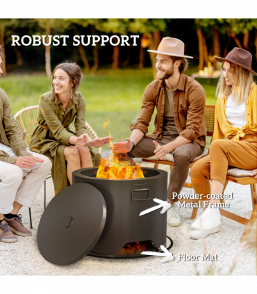 Outsunny Outdoor Round Fire Pit with Lid, Firepit with Fire Poker, Black