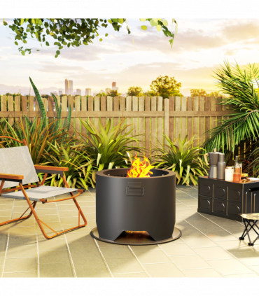 Outsunny Outdoor Round Fire Pit with Lid, Firepit with Fire Poker, Black