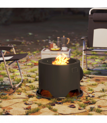 Outsunny Outdoor Round Fire Pit with Lid, Firepit with Fire Poker, Black