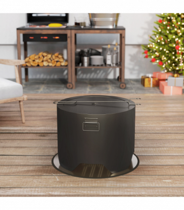 Outsunny Outdoor Round Fire Pit with Lid, Firepit with Fire Poker, Black