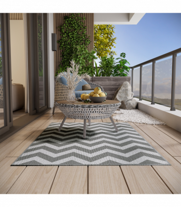 Outsunny Outdoor Rug, 1.2 x 1.8m Patio Floor Mat, Grey & White