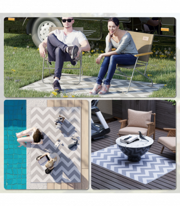 Outsunny Outdoor Rug, 1.2 x 1.8m Patio Floor Mat, Grey & White