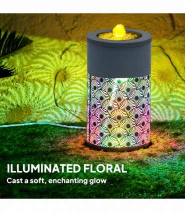 Outsunny Outdoor Waterfall Fountain Water Feature with LED, Light Grey