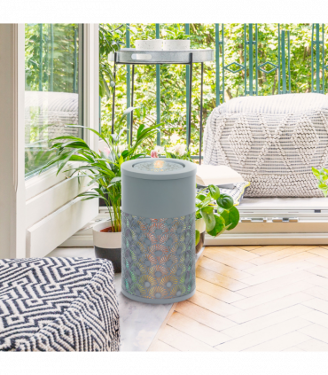 Outsunny Outdoor Waterfall Fountain Water Feature with LED, Light Grey