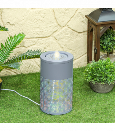 Outsunny Outdoor Waterfall Fountain Water Feature with LED, Light Grey