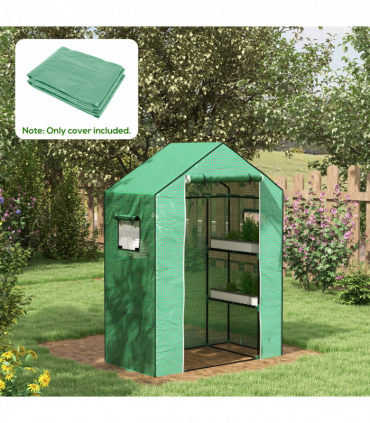 Outsunny PE Greenhouse Cover Replacement with Door and Mesh Windows, Green