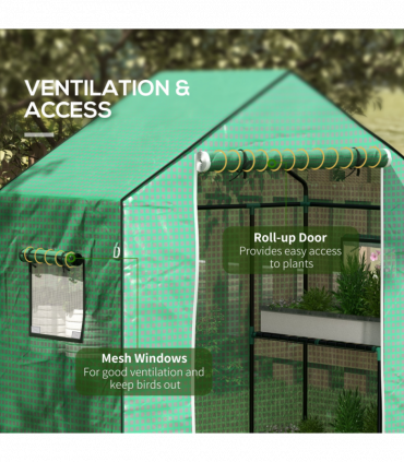 Outsunny PE Greenhouse Cover Replacement with Door and Mesh Windows, Green