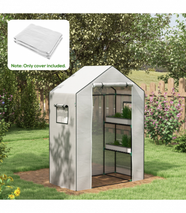 Outsunny PE Greenhouse Cover Replacement with Door and Mesh Windows, White