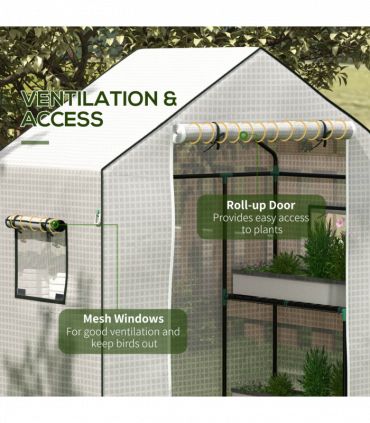 Outsunny PE Greenhouse Cover Replacement with Door and Mesh Windows, White