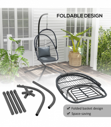 Outsunny PE Hanging Swing Chair w/ Cushion, Patio Hanging Chair, Grey