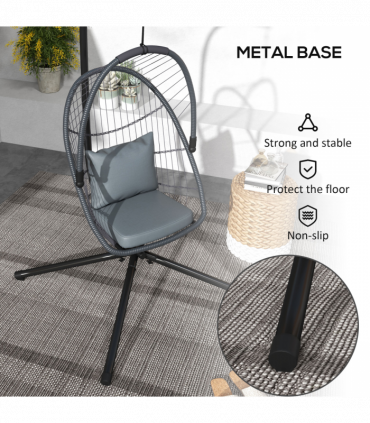 Outsunny PE Hanging Swing Chair w/ Cushion, Patio Hanging Chair, Grey