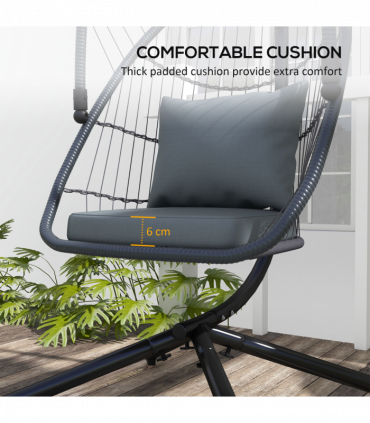 Outsunny PE Hanging Swing Chair w/ Cushion, Patio Hanging Chair, Grey