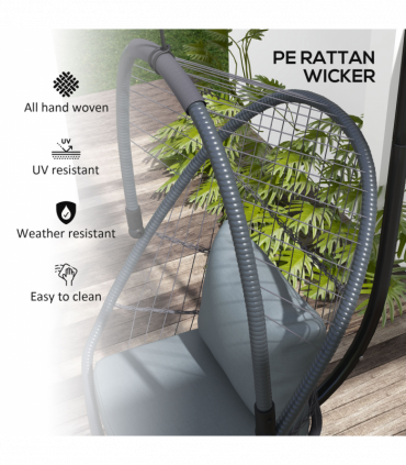 Outsunny PE Hanging Swing Chair w/ Cushion, Patio Hanging Chair, Grey