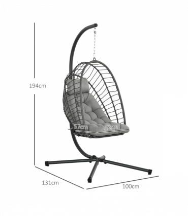 Outsunny PE Hanging Swing Chair w/ Thick Cushion, Patio Hanging Chair, Grey