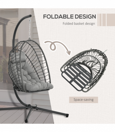 Outsunny PE Hanging Swing Chair w/ Thick Cushion, Patio Hanging Chair, Grey