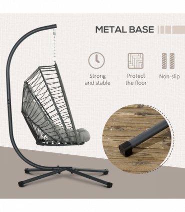 Outsunny PE Hanging Swing Chair w/ Thick Cushion, Patio Hanging Chair, Grey