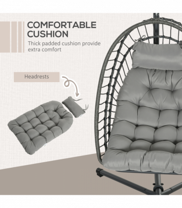 Outsunny PE Hanging Swing Chair w/ Thick Cushion, Patio Hanging Chair, Grey