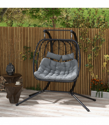 Outsunny PE Hanging Swing Chair with Thick Cushion, Patio Hanging Chair, Black