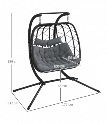 Outsunny PE Hanging Swing Chair with Thick Cushion, Patio Hanging Chair, Black