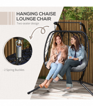 Outsunny PE Hanging Swing Chair with Thick Cushion, Patio Hanging Chair, Black