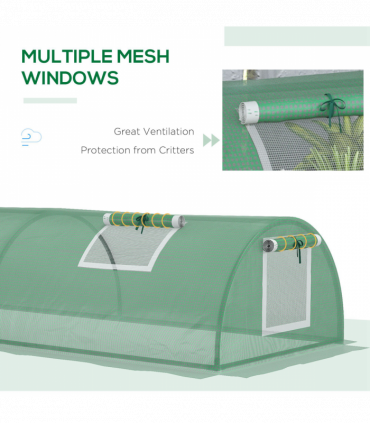 Outsunny PE Mini Greenhouse, 3m Portable Tunnel Green House with 5 Mesh Windows