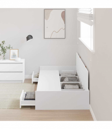 Storage Bed Frame with Headboard White 90 x 200 cm Engineered wood