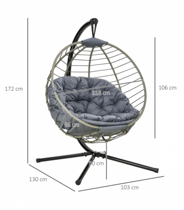 Outsunny PE Rattan Hanging Swing Chair w/ Stand & Cup Holder, Grey