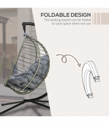 Outsunny PE Rattan Hanging Swing Chair w/ Stand & Cup Holder, Grey