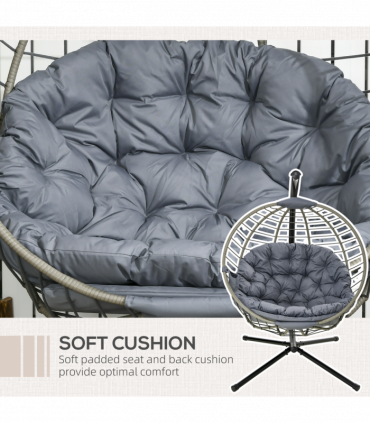 Outsunny PE Rattan Hanging Swing Chair w/ Stand & Cup Holder, Grey