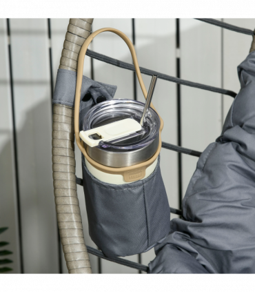 Outsunny PE Rattan Hanging Swing Chair w/ Stand & Cup Holder, Grey