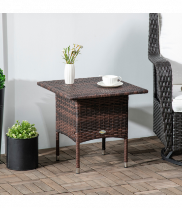 Outsunny PE Rattan Outdoor Coffee Table, Easy Match Rattan Side Table, Brown