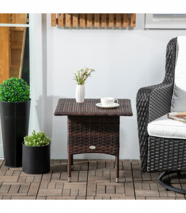 Outsunny PE Rattan Outdoor Coffee Table, Easy Match Rattan Side Table, Brown