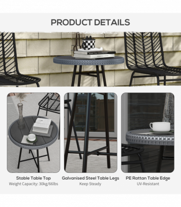 Outsunny PE Rattan Side Table for Indoor, Outdoor, Balcony, Patio, Grey