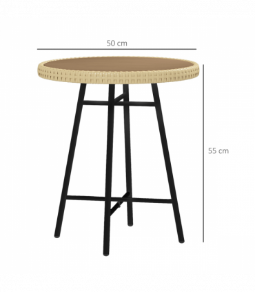 Outsunny PE Rattan Side Table for Indoor, Outdoor, Balcony, Patio, Natural