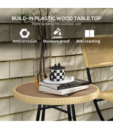 Outsunny PE Rattan Side Table for Indoor, Outdoor, Balcony, Patio, Natural