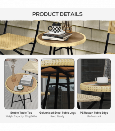 Outsunny PE Rattan Side Table for Indoor, Outdoor, Balcony, Patio, Natural