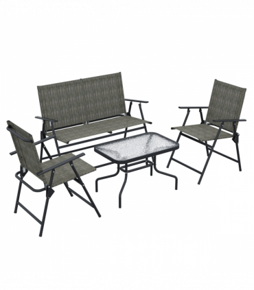 Outsunny Patio Furniture Set, Garden Set with Table, Foldable Chairs, a Loveseat