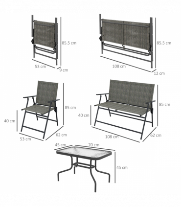 Outsunny Patio Furniture Set, Garden Set with Table, Foldable Chairs, a Loveseat