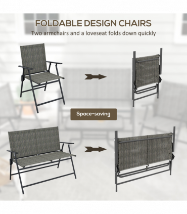 Outsunny Patio Furniture Set, Garden Set with Table, Foldable Chairs, a Loveseat