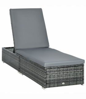 Outsunny Patio Rattan Chaise Lounge Garden Pool Wicker Sun Lounger Adjustable