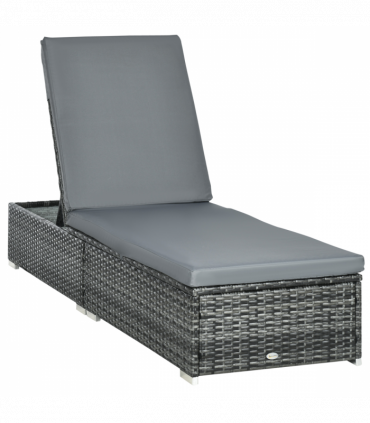 Outsunny Patio Rattan Chaise Lounge Garden Pool Wicker Sun Lounger Adjustable