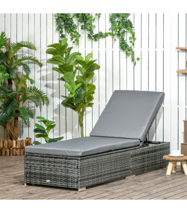 Outsunny Patio Rattan Chaise Lounge Garden Pool Wicker Sun Lounger Adjustable