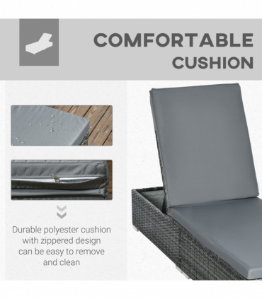 Outsunny Patio Rattan Chaise Lounge Garden Pool Wicker Sun Lounger Adjustable