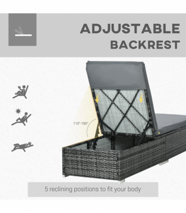 Outsunny Patio Rattan Chaise Lounge Garden Pool Wicker Sun Lounger Adjustable