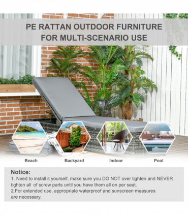 Outsunny Patio Rattan Chaise Lounge Garden Pool Wicker Sun Lounger Adjustable
