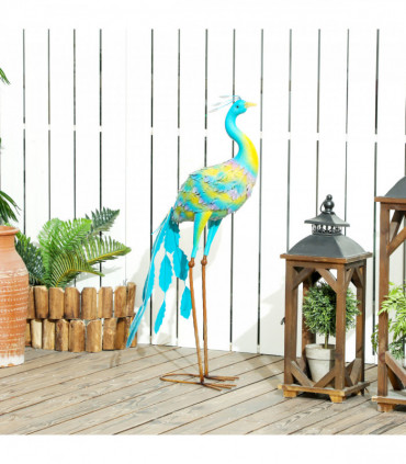Outsunny Peacock Garden Statue, Metal Garden Gift with Stakes, Multi-Colour