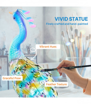 Outsunny Peacock Garden Statue, Metal Garden Gift with Stakes, Multi-Colour